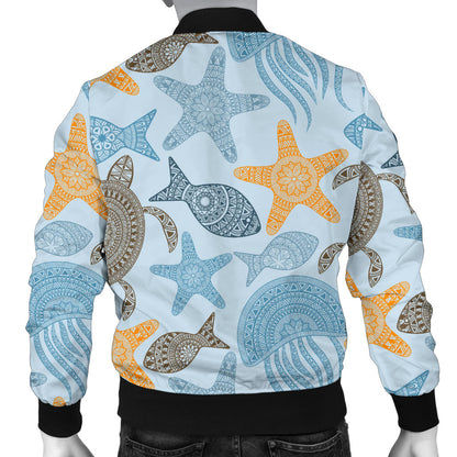 Polynesian Jellyfish Turtle Print Men Bomber Jacket