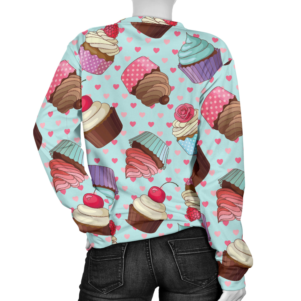 Cupcakes Fancy Heart Print Pattern Women Long Sleeve Sweatshirt