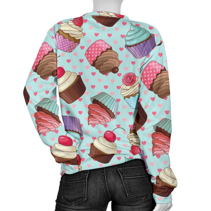 Cupcakes Fancy Heart Print Pattern Women Long Sleeve Sweatshirt