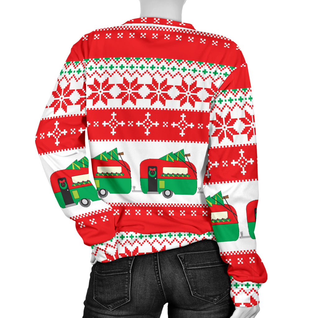 Camper Camping Ugly Christmas Design Print Women Long Sleeve Sweatshirt