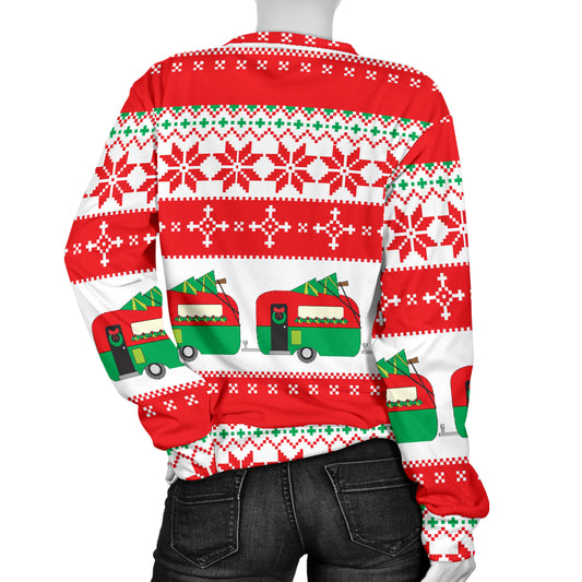 Camper Camping Ugly Christmas Design Print Women Long Sleeve Sweatshirt