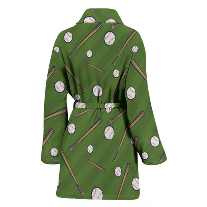 Baseball Pattern Print Design 02 Women Bathrobe