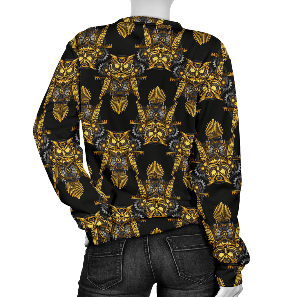Steampunk Gold Owl Design Themed Print Women Long Sleeve Sweatshirt