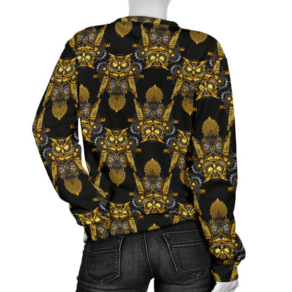 Steampunk Gold Owl Design Themed Print Women Long Sleeve Sweatshirt