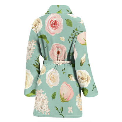 Lisianthus Pattern Print Design 01 Women Bathrobe