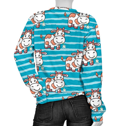 Cow Cute Print Pattern Women Long Sleeve Sweatshirt