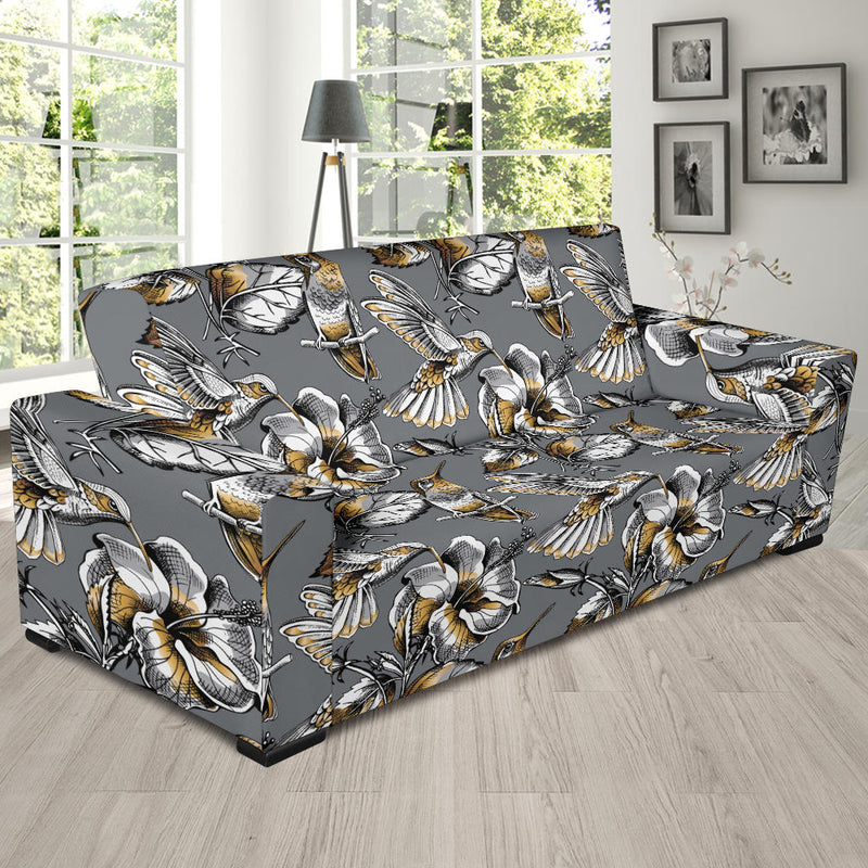 Hummingbird Pattern Print Design 02 Sofa Slipcover