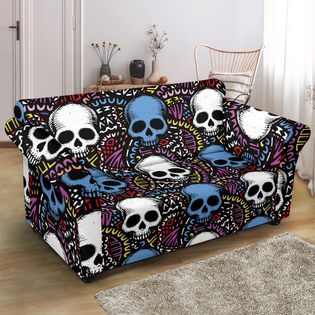 Skull Print Design LKS305 Loveseat Couch Slipcover