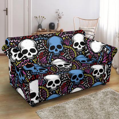Skull Print Design LKS305 Loveseat Couch Slipcover