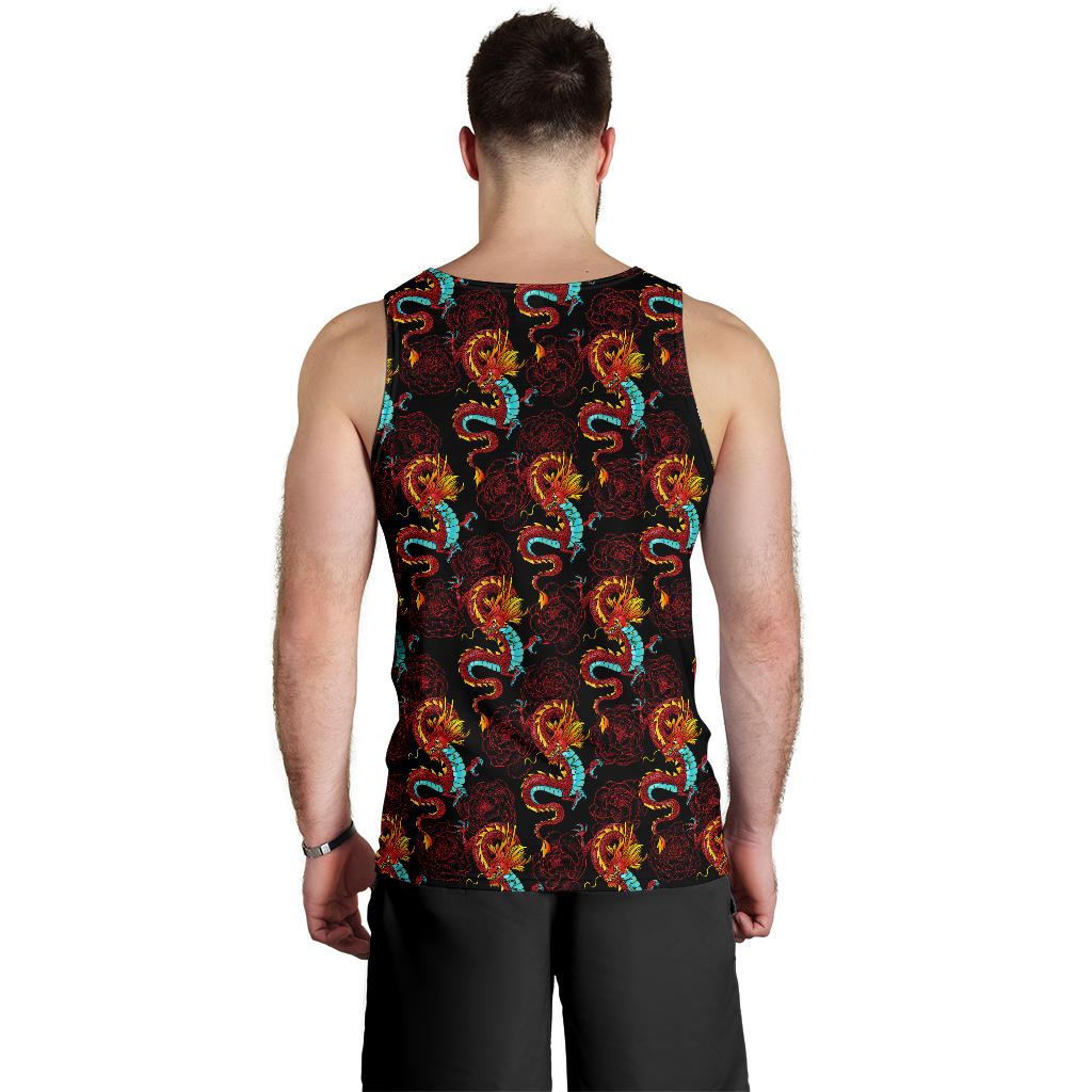 Chinese Dragons and Peonies Design Men Tank Top
