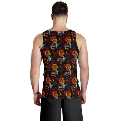 Chinese Dragons and Peonies Design Men Tank Top