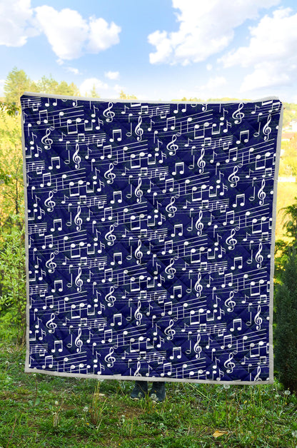 Music Note Blue Themed Print Quilt Bedspread