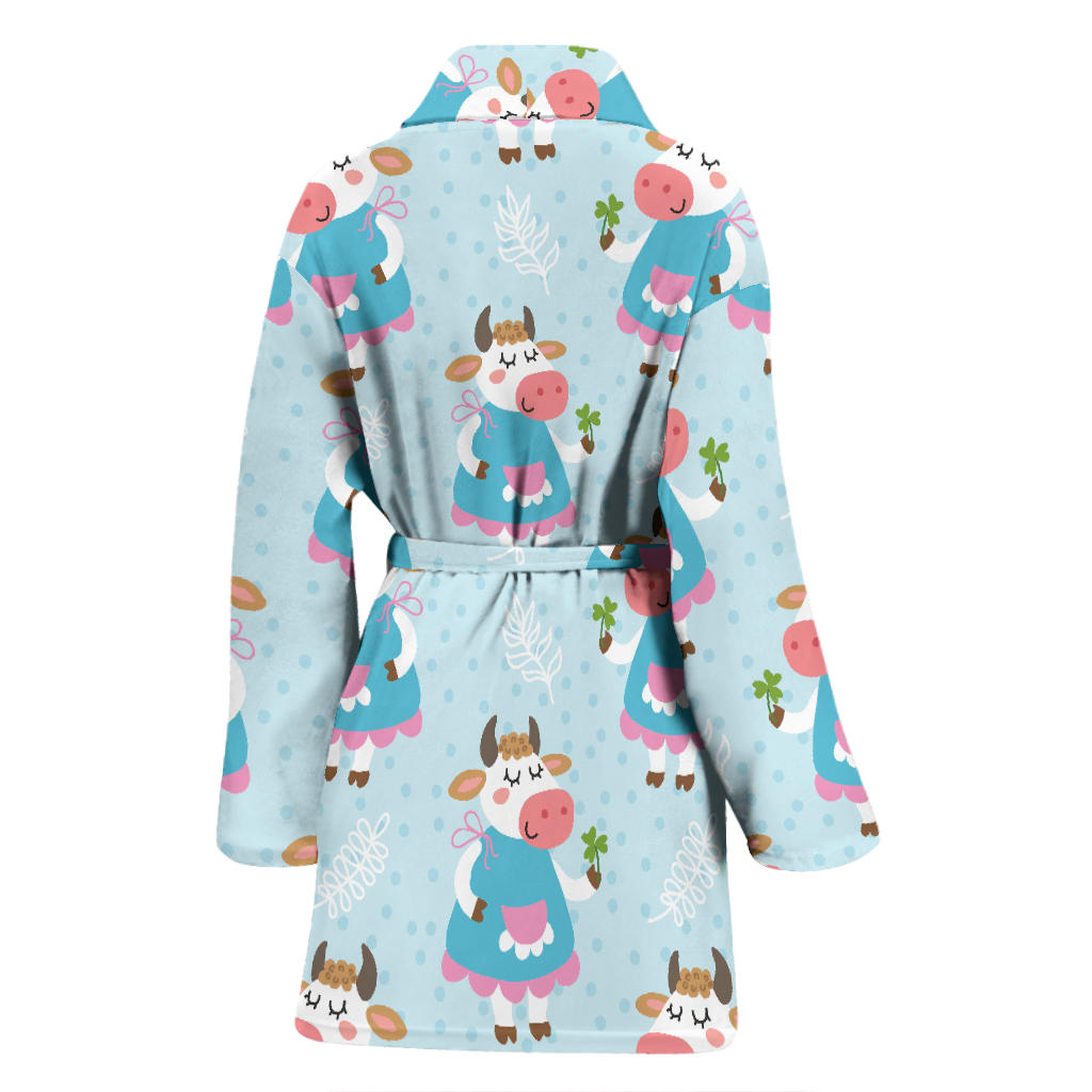 Cattle Happy Pattern Print Design 03 Women Bathrobe