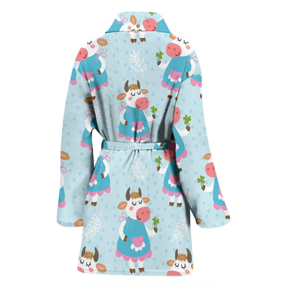 Cattle Happy Pattern Print Design 03 Women Bathrobe