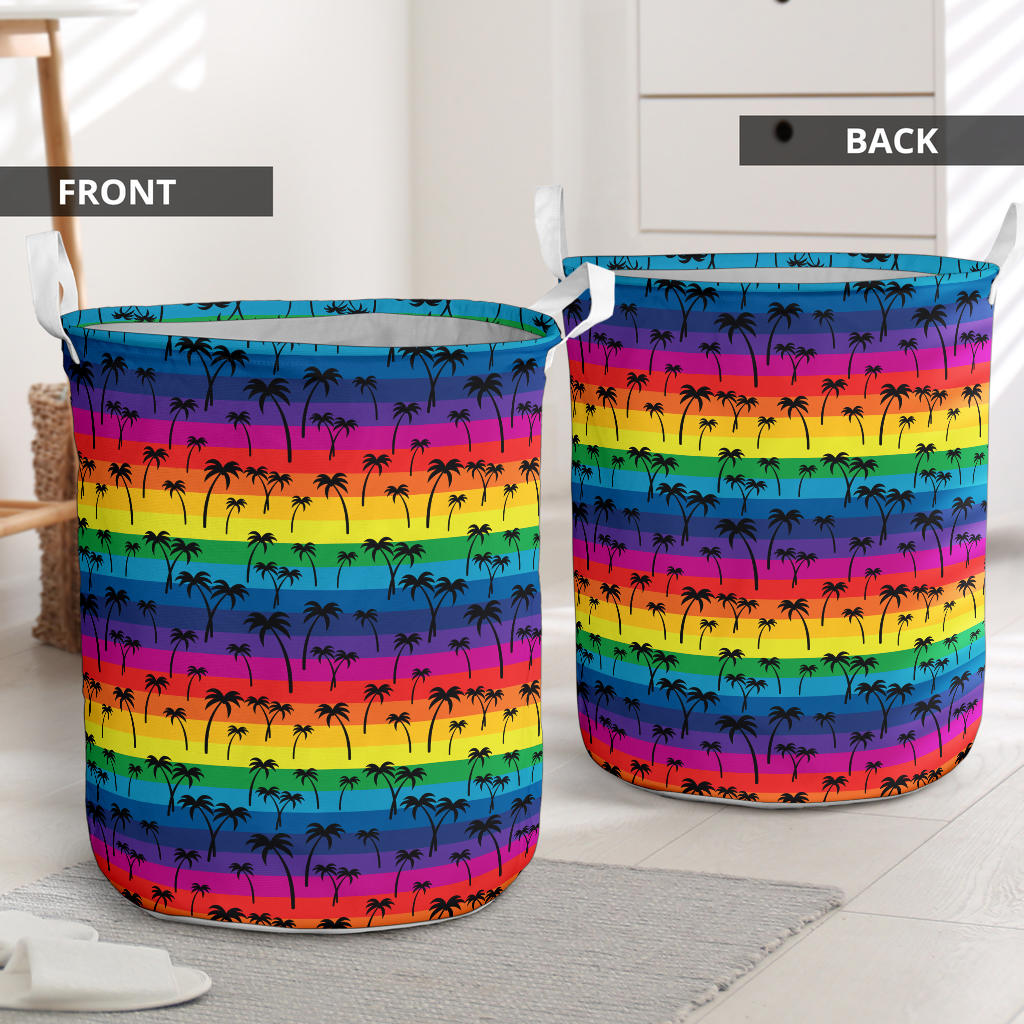 Palm Tree Rainbow Themed Print Laundry Basket