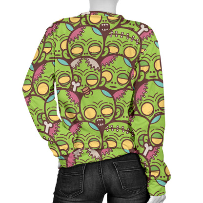 Zombie Head Design Pattern Print Women Long Sleeve Sweatshirt