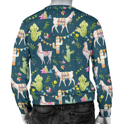 Llama with Cactus Design Print Men Long Sleeve Sweatshirt