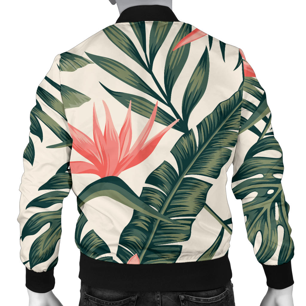 Tropical Flower Palm Leaves Men Bomber Jacket