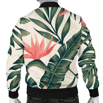 Tropical Flower Palm Leaves Men Bomber Jacket