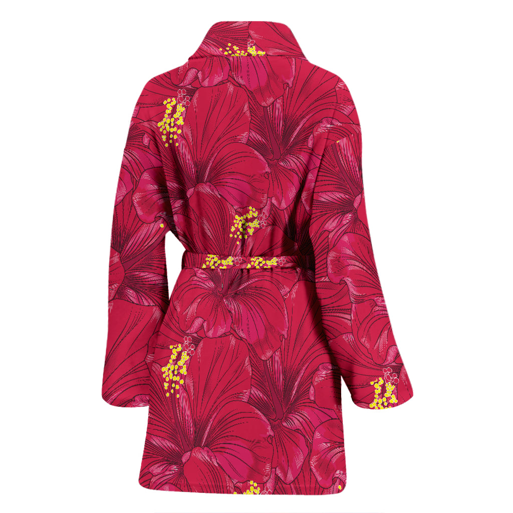 Hibiscus Red Pattern Print LKS308 Women Bathrobe