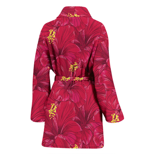 Hibiscus Red Pattern Print LKS308 Women Bathrobe
