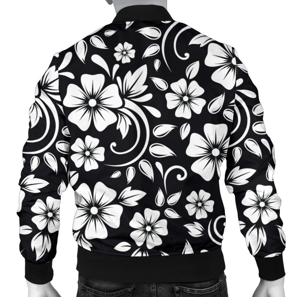Floral Black White Themed Print Men Bomber Jacket