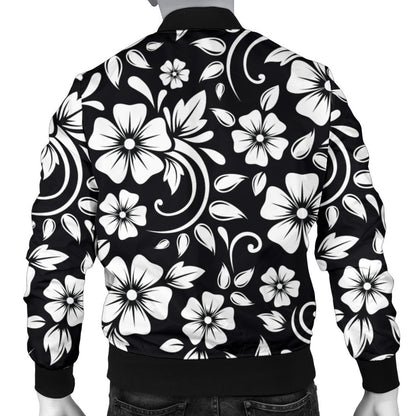Floral Black White Themed Print Men Bomber Jacket