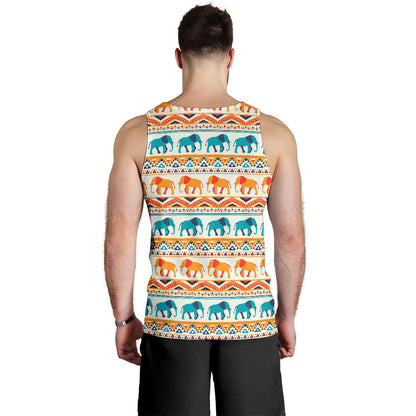 Elephant Aztec Ethnic Print Pattern Men Tank Top