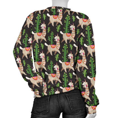 Alpaca Cactus Design Themed Print Women Long Sleeve Sweatshirt