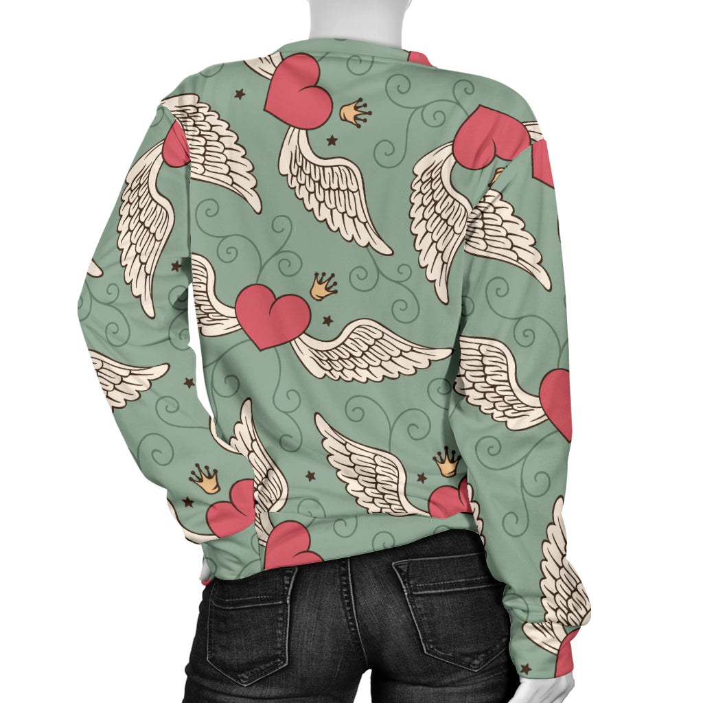 Angel Wings Heart Design Themed Print Women Long Sleeve Sweatshirt