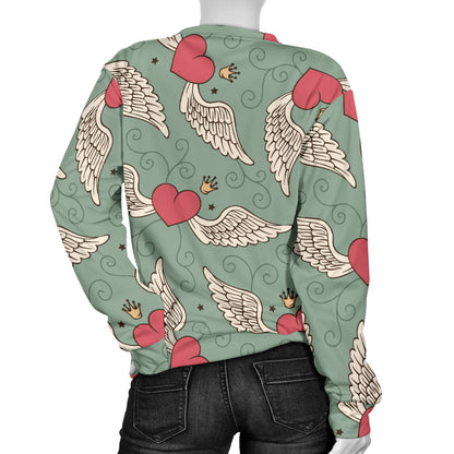 Angel Wings Heart Design Themed Print Women Long Sleeve Sweatshirt