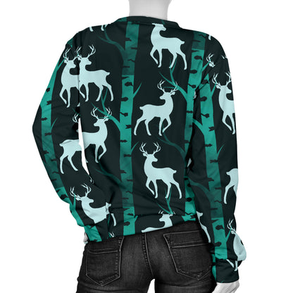 Deer Jungle Print Pattern Women Long Sleeve Sweatshirt
