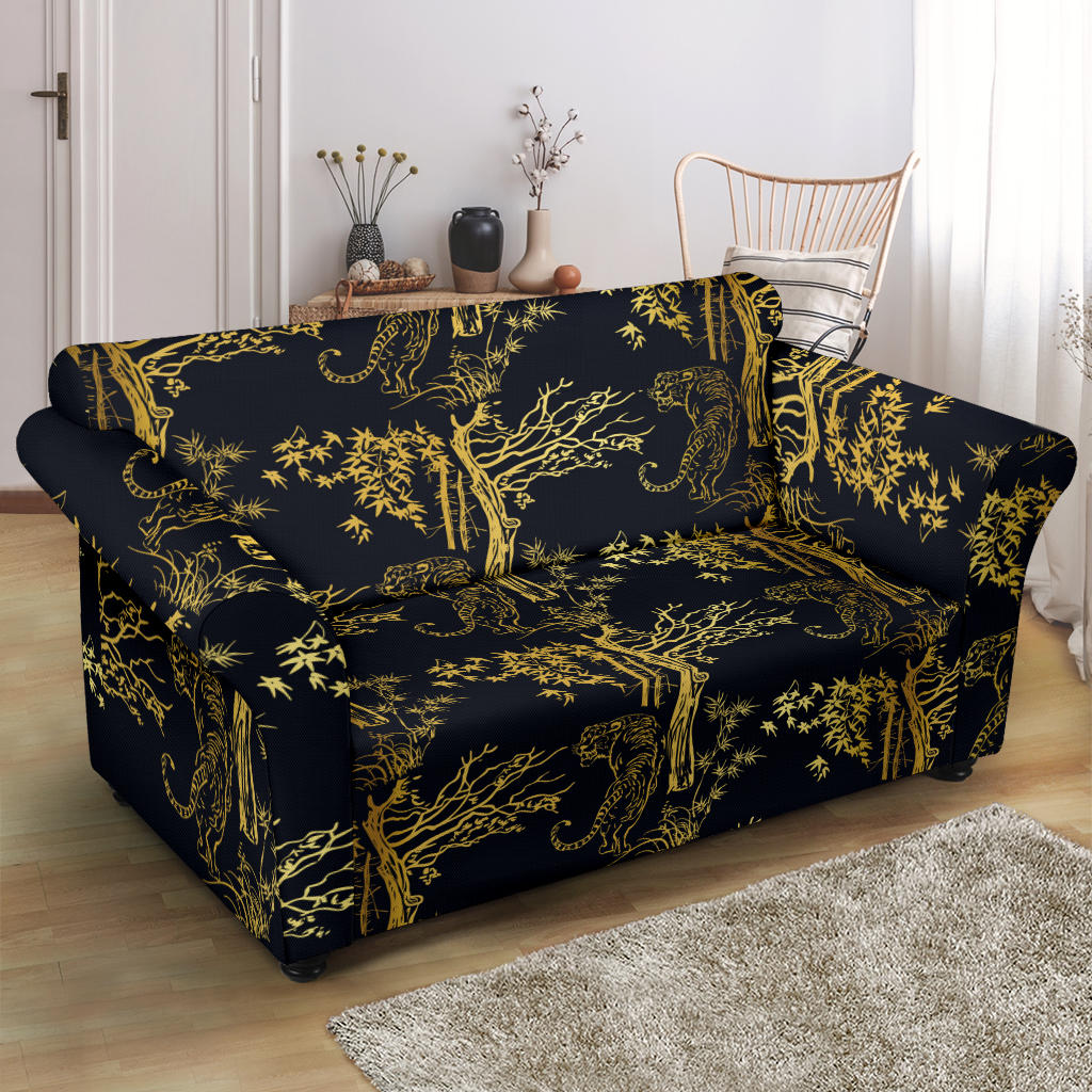 Tiger Gold Print Design LKS307 Loveseat Couch Slipcover