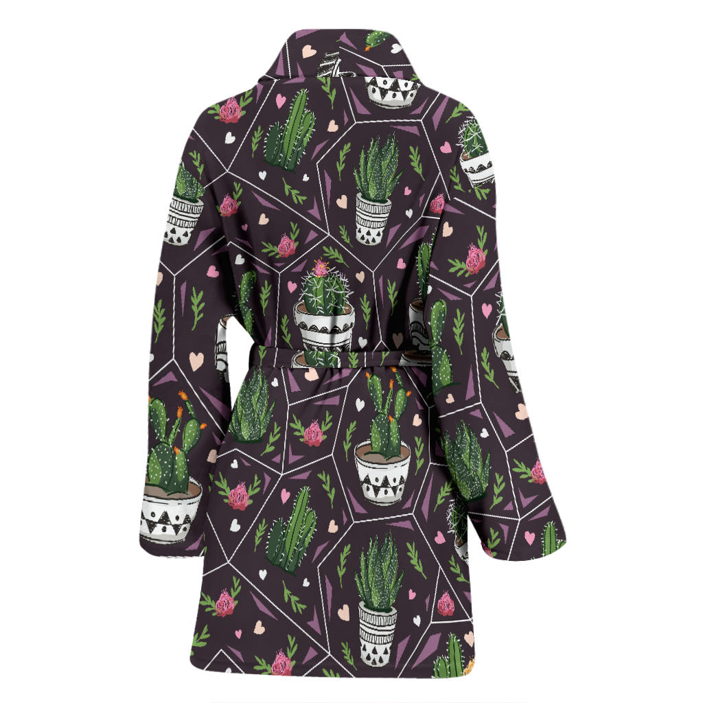 Cactus Pattern Print Design 03 Women Bathrobe