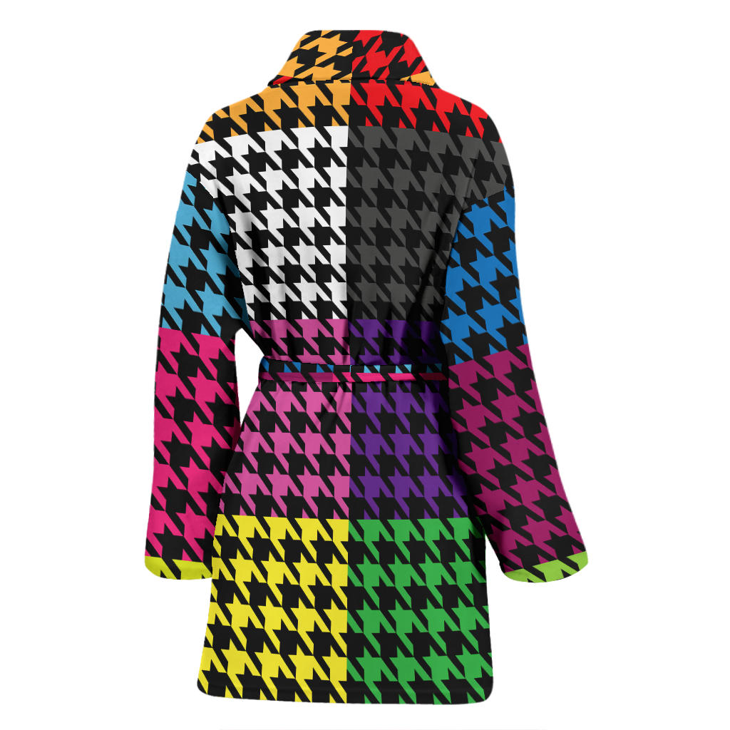 Houndstooth Colorful Pattern Print Design 01 Women Bathrobe
