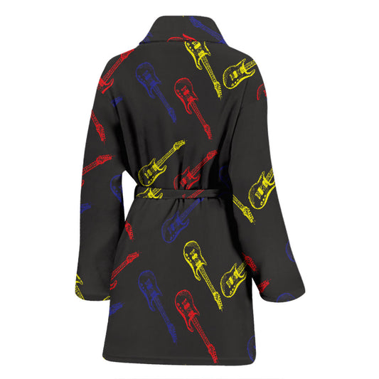 Electric Guitar Pattern Print Design 03 Women Bathrobe