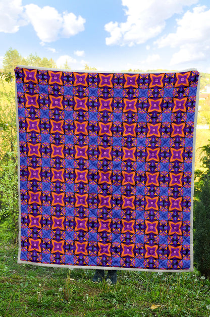 kaleidoscope Purple Orange Print Design Quilt Bedspread
