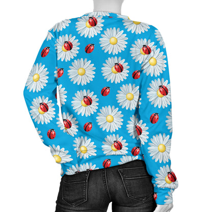 Ladybug with Daisy Themed Print Pattern Women Long Sleeve Sweatshirt