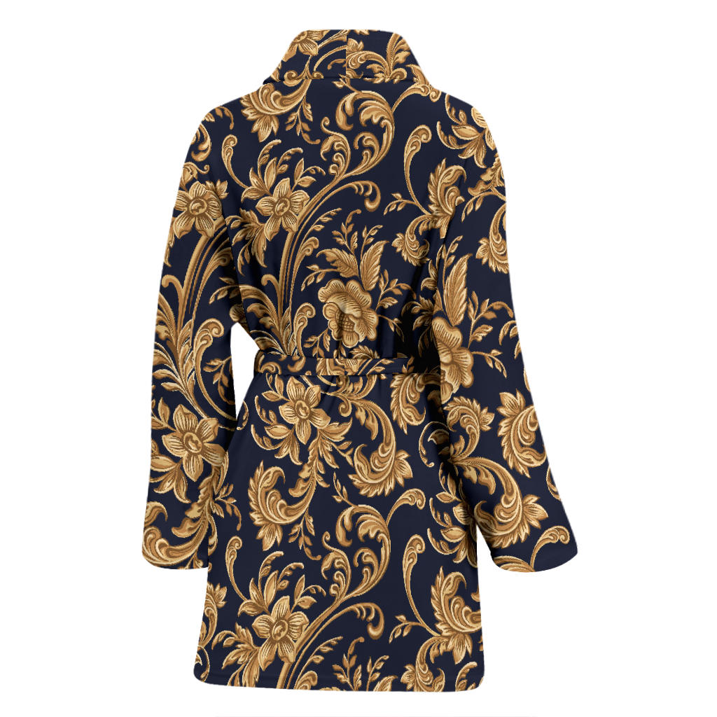 Baroque Golden Pattern Print Design 03 Women Bathrobe