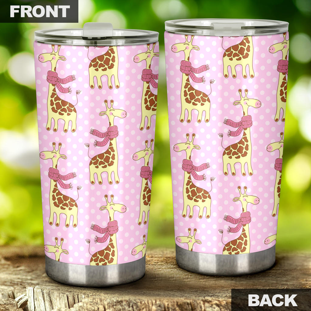 Giraffe Cute Pink Polka Dot Print Tumbler