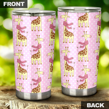 Giraffe Cute Pink Polka Dot Print Tumbler