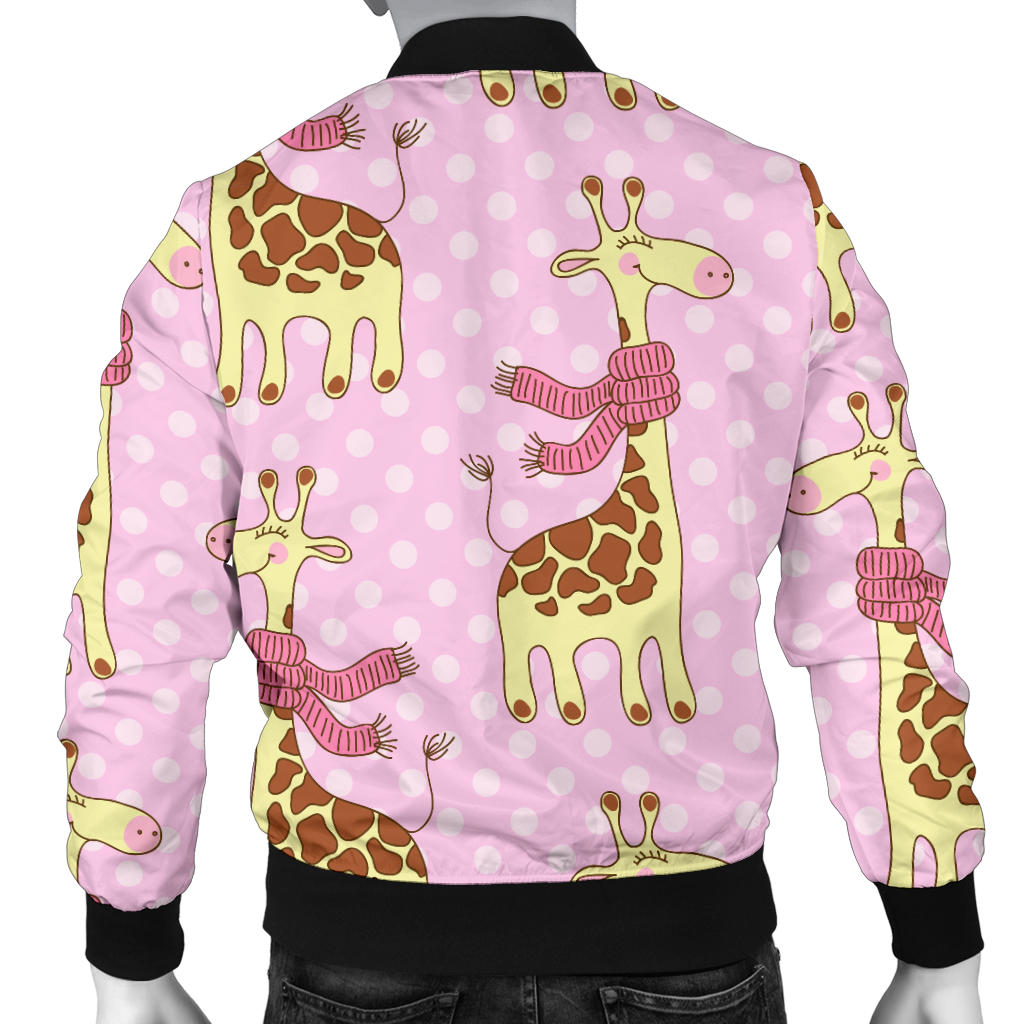 Giraffe Cute Pink Polka Dot Print Men Bomber Jacket