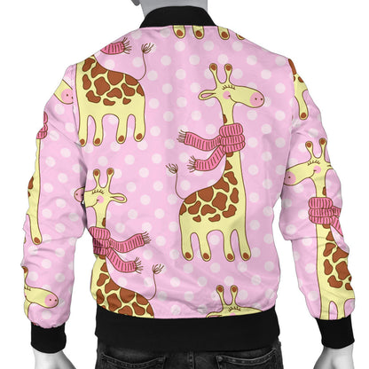 Giraffe Cute Pink Polka Dot Print Men Bomber Jacket