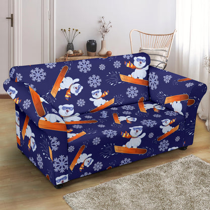 Snowboard Bear Print Design LKS305 Loveseat Couch Slipcover