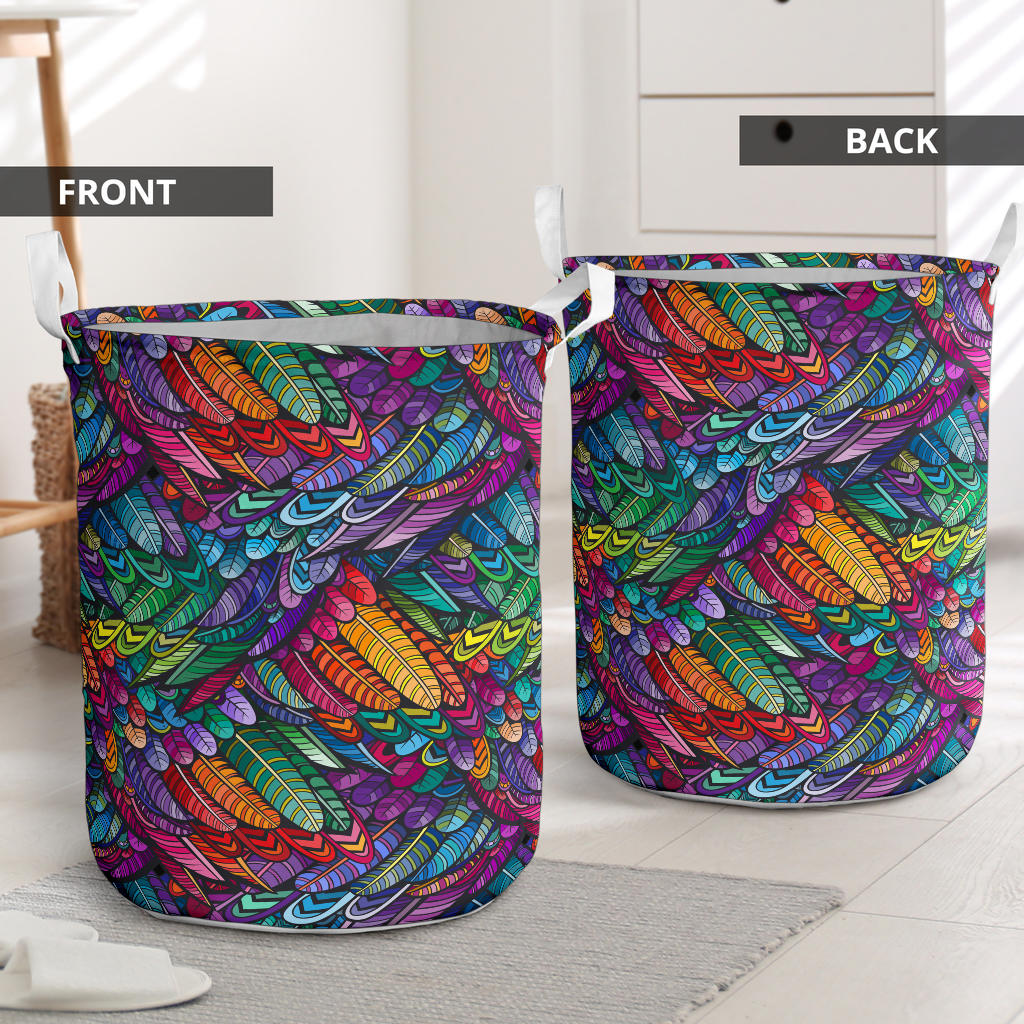 Feather Multicolor Design Print Laundry Basket