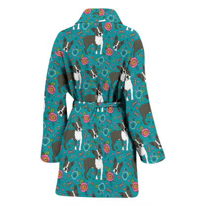 Boston Terrier Pattern Print Design 07 Women Bathrobe