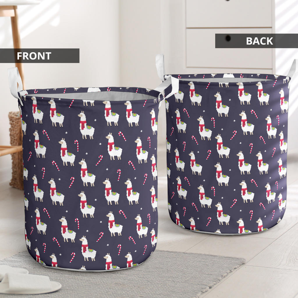 Llama with Candy Cane Themed Print Laundry Basket