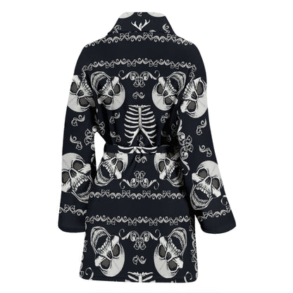 Bandana Skull Black White Print Design LKS306 Women Bathrobe