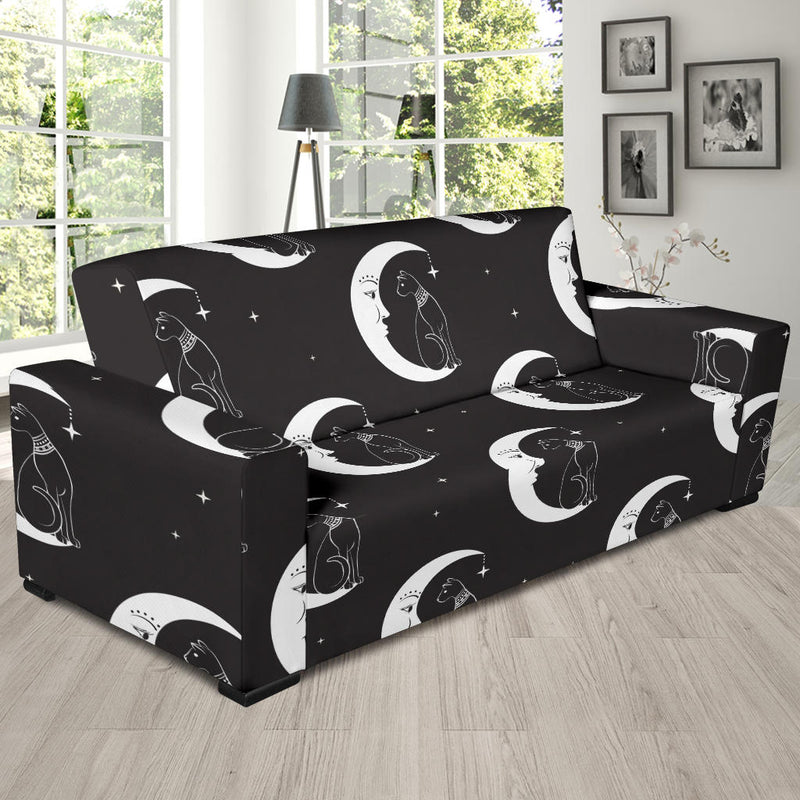 Moon with Cat Pattern Print Design 04 Sofa Slipcover