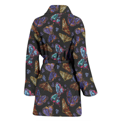 Butterfly Pattern Print Design 013 Women Bathrobe